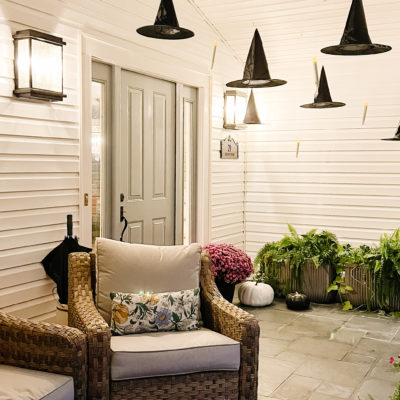 Halloween Porch Décor – Witches Hats, Floating Candles and Skeletons