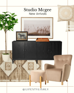 Collage showcasing a curated selection of Studio McGee's latest home decor collection at Target. The composition includes modern furniture pieces, cozy area rugs, statement-making wall art, and charming accent pieces - demonstrating the blend of elegance, affordability, and contemporary design in the collection