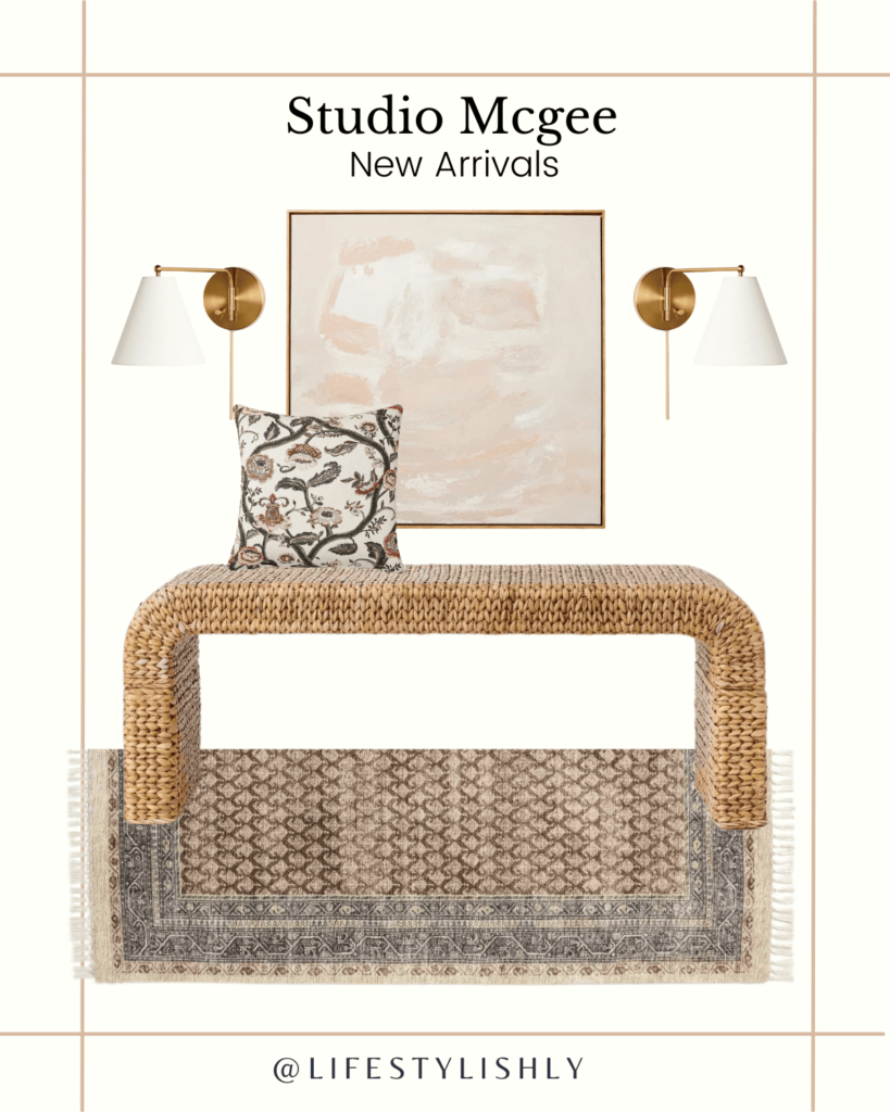 Collage showcasing a curated selection of Studio McGee's latest home decor collection at Target. The composition includes modern furniture pieces, cozy area rugs, statement-making wall art, and charming accent pieces - demonstrating the blend of elegance, affordability, and contemporary design in the collection